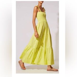 NEW Solid & Striped Yellow and Green Print Smocked Maxi Dress size medium NWT